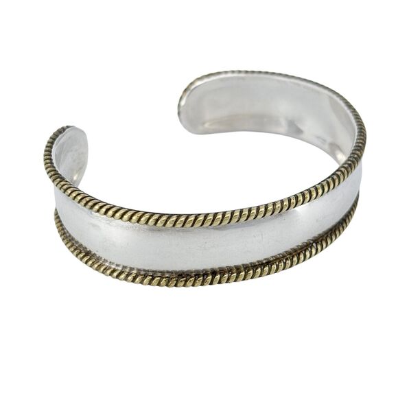Vintage Mexico Laton Sterling Silver 925 Cuff Bracelet with Brass Accents 6.5" - Picture 3 of 10
